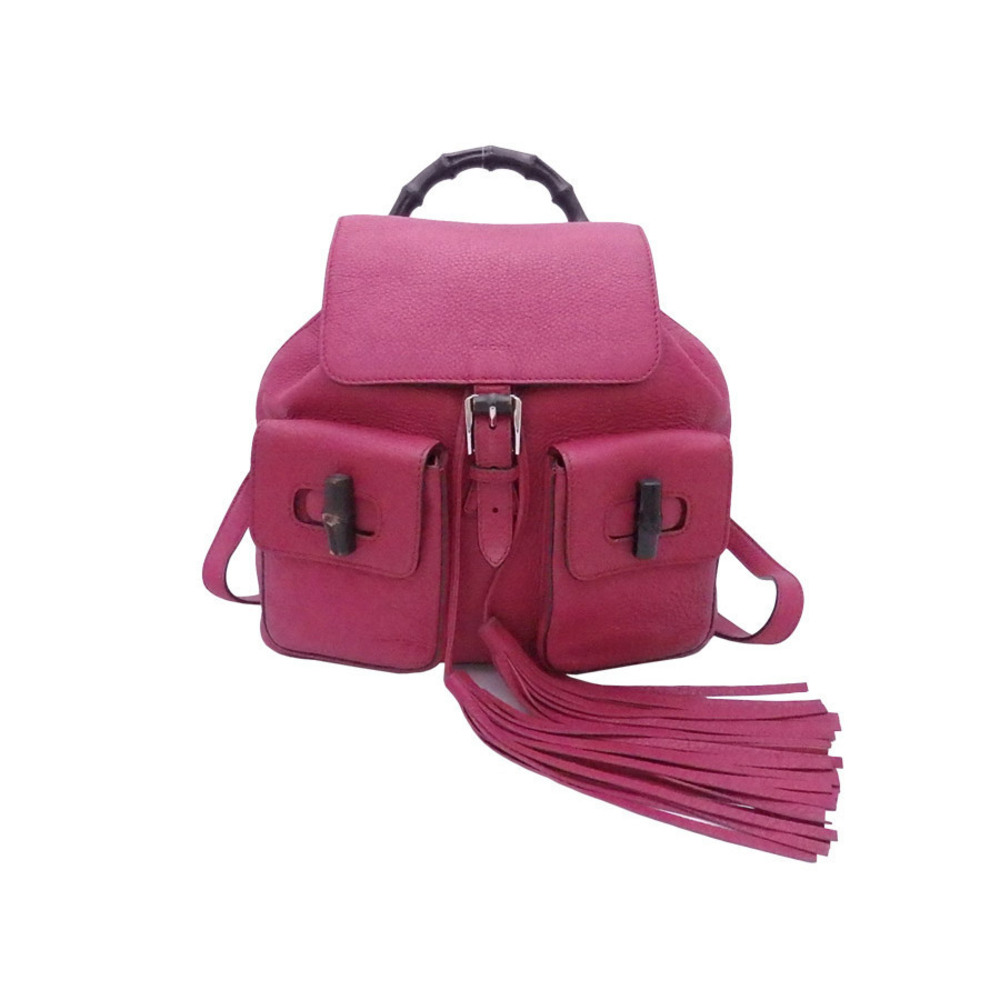 Gucci Backpack Bamboo Tassel Magenta Leather